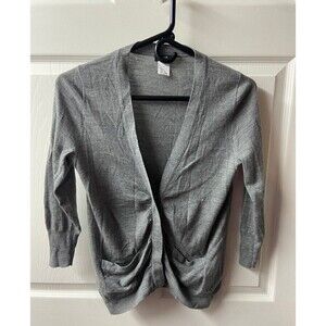 J Crew V Neck Cardigan Women XS Gray Hidden Button  Pockets Tight Knit Wool READ